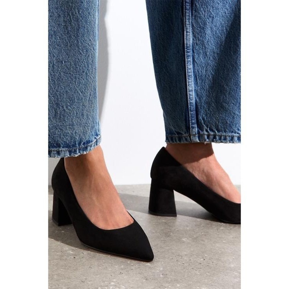 Mango Pointed Toe Block Heel Pumps Women 40 Black Faux Suede Office Dressy Shoes